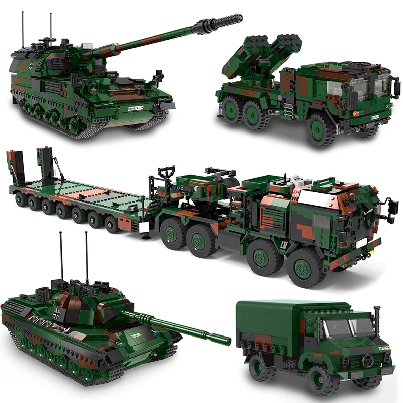 

WW2 Military German Army Building Bricks King Tiger Battle Tank Transport Truck Vehicle Block HX-81 SLT Mammut Constructor Gifts