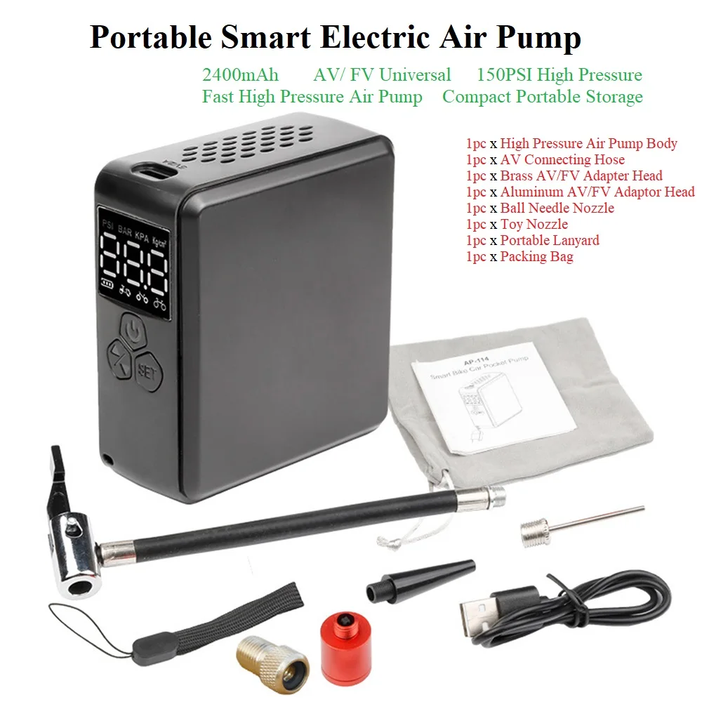 

Bike Pump Wireless Mini Electric Air Pump 150PSI High Pressure Tire Inflator Car Motorcycle Bicycle Pumps with LCD Display