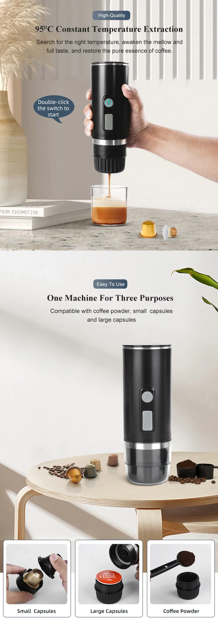 Description Picture 3 of itemPortable Full-Automatic Espresso Coffee Machine Mini For Large And Small Capsules