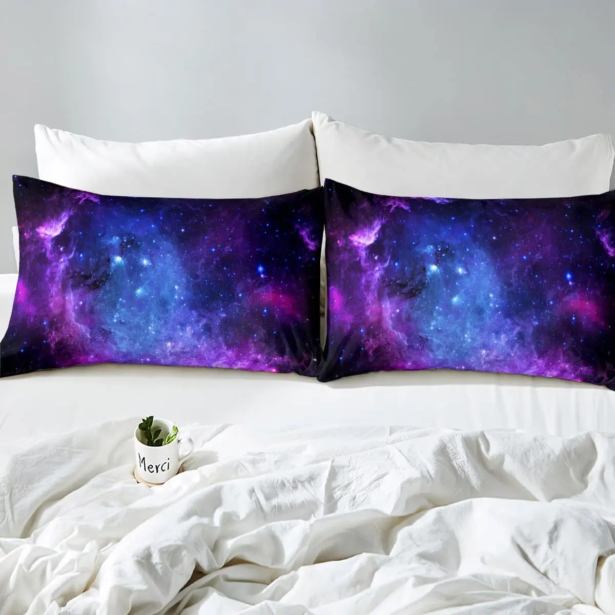 Purple Galaxy Bedding Set Kid Teen Girl Boys Starry Sky Fitted Sheet Space Universe Star Design, Soft Breathable Home Decorative 2