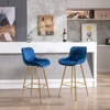 26 Inch Set of 2  Stools,with Steel Frame Footrest Velvet Fabric Golden Leg Simple  Stool,BLUE 1