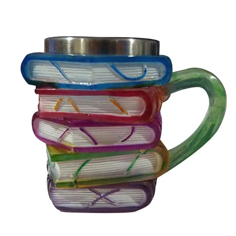 3D Book Stack Coffee Mugs Painted Book Mug with Handle Novelty 3d Painted Books Coffee Mug for Book Lovers Collection