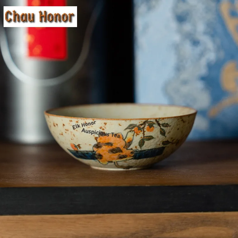 100ml Hand-drawn Orange Cat Teacup Luxury Tea Bowl Cute Cup Tea-tasting Fragrance Cup Jianzhan Master Cups Tea Services