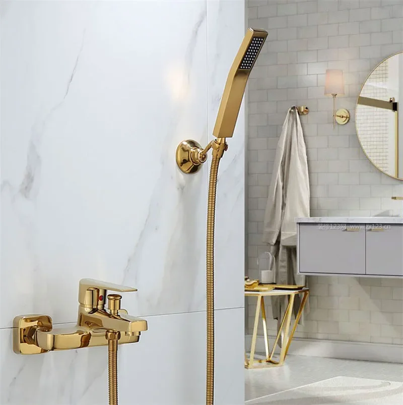 Description Picture 3 of itemBathtub Shower Set Wall Mounted Gold Bath and Faucet, Bathroom Cold and Hot Bath and Mixer Tap Brass