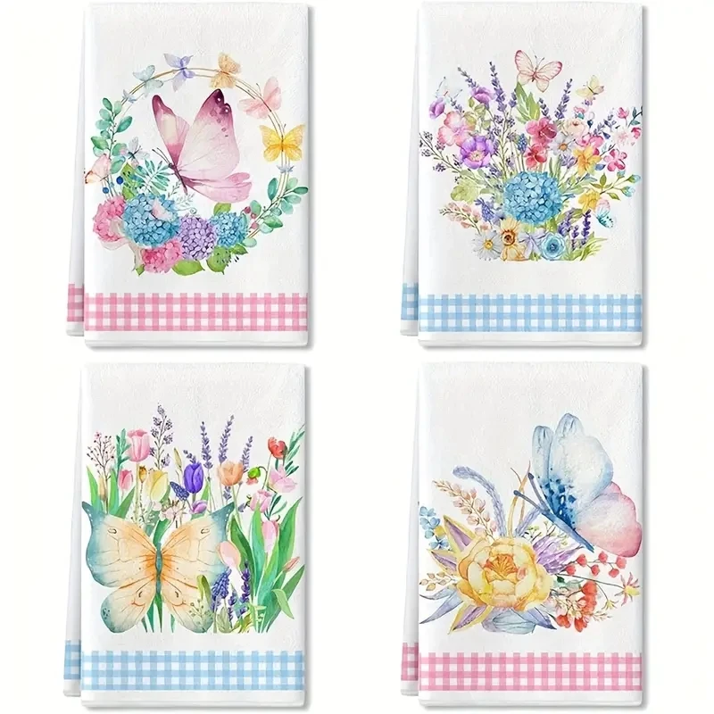 Lemon Tea Napkins 4-pack vintage floral and butterfly napkins 40 * 60cm flat stain resistant dining kitchen use