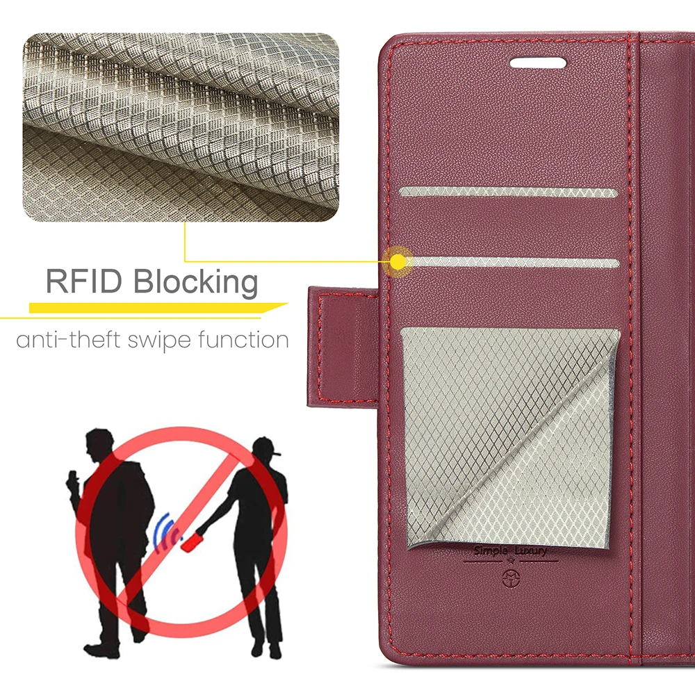 Leather Flip Wallet Case with Side Buckle Closure