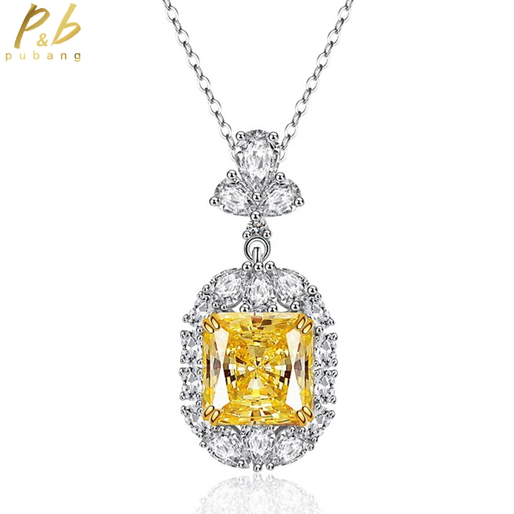 

PuBang Fine Jewelry Pendant Necklace 925 Sterling Silver Radiant Cut Gem Created Moissanite for Women Wedding Gift Free Shipping