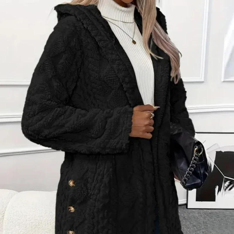 Fashion Autumn and Winter New Item Solid Color Single Breasted Plush Casual Hooded Sweatshirt Jacket 173