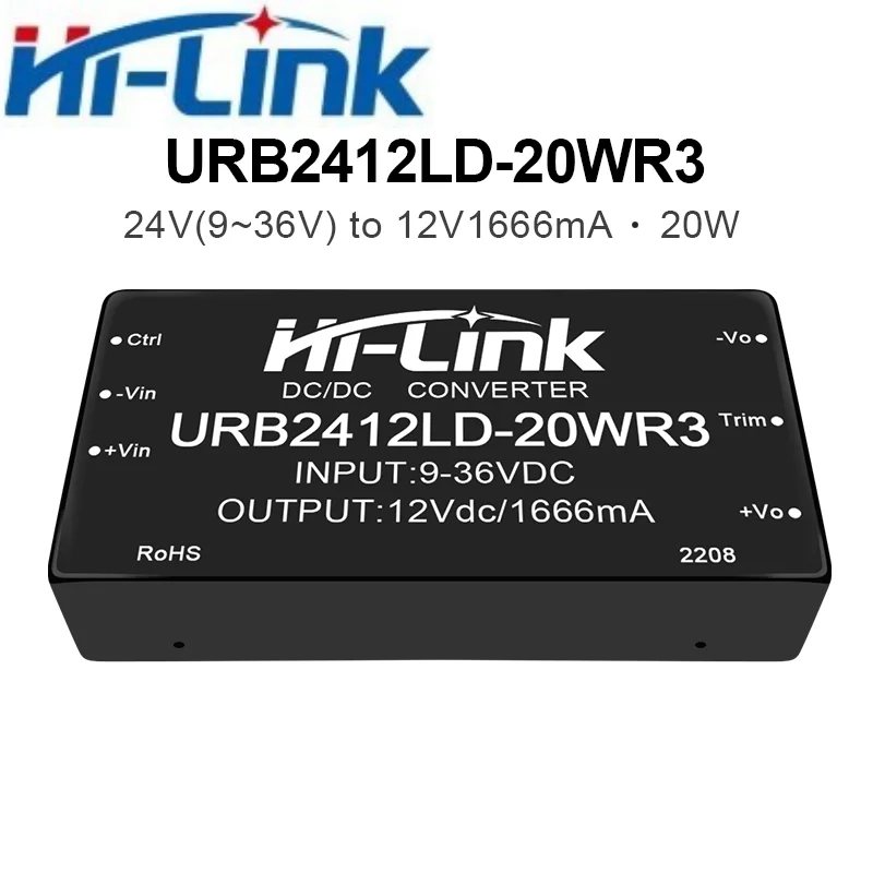 3pcs 하이링크 URB2405LD-20WR3 20W 절연형 DC-DC 전원 모듈 9-36V 와이드 입력 5V 9V 12V 15V 24V 단일 출력 1500V 절연