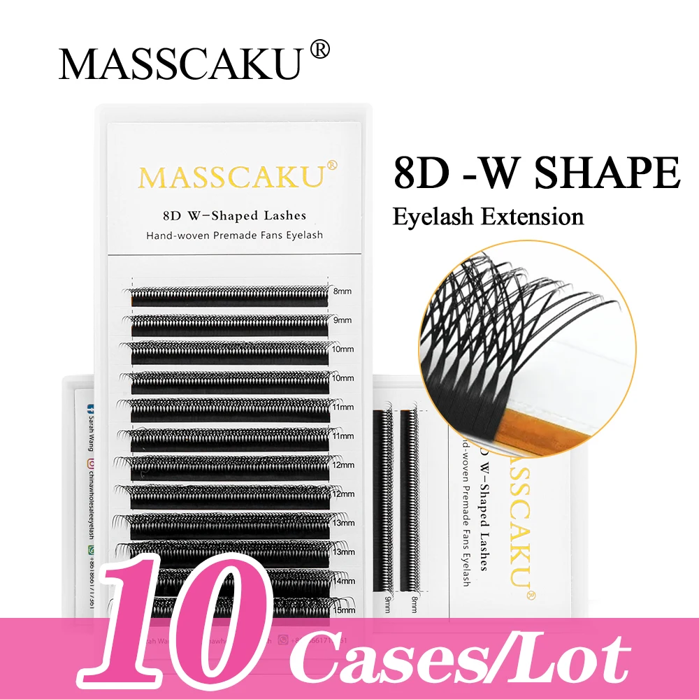 

MASSCAKU New 10cases/lot 3D 4D 5D 6D 7D 8D W Shaped Bloom Premade Fans Eyelash Extensions Natural Soft Professional Lashes