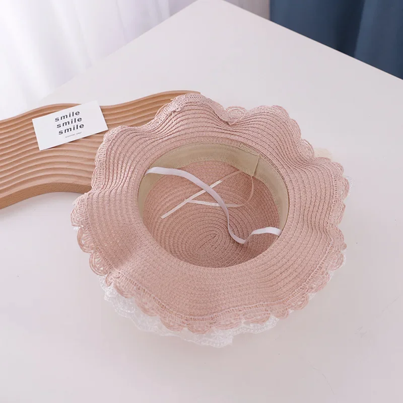 Summer Baby Girl Straw Hat Solid Color Lace Ruffle Kids Fisherman Cap Outdoor Beach Caps Sunshade Wide-brim Bucket Hats Baby & Maternity