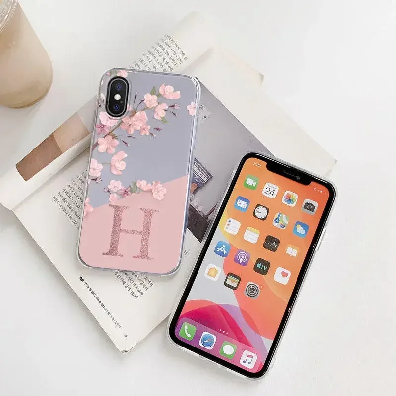 Stylish Pink Flower Letter Clear Phone Case - Shockproof Soft Transparent Cover