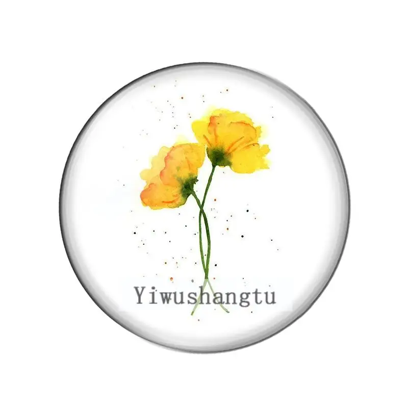 새로운 노란색  아름다운 꽃 10pcs 혼합 12mm/20mm/25mm/30mm 라운드 사진 유리 카보 숑 데모 플랫 다시 결과 만들기