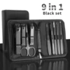 9Piece Full Function (Black) Manicure Set, Stainless SteelNail Clippers ，Toenail Clippers Kitr Personal Care Tools with Leather 1