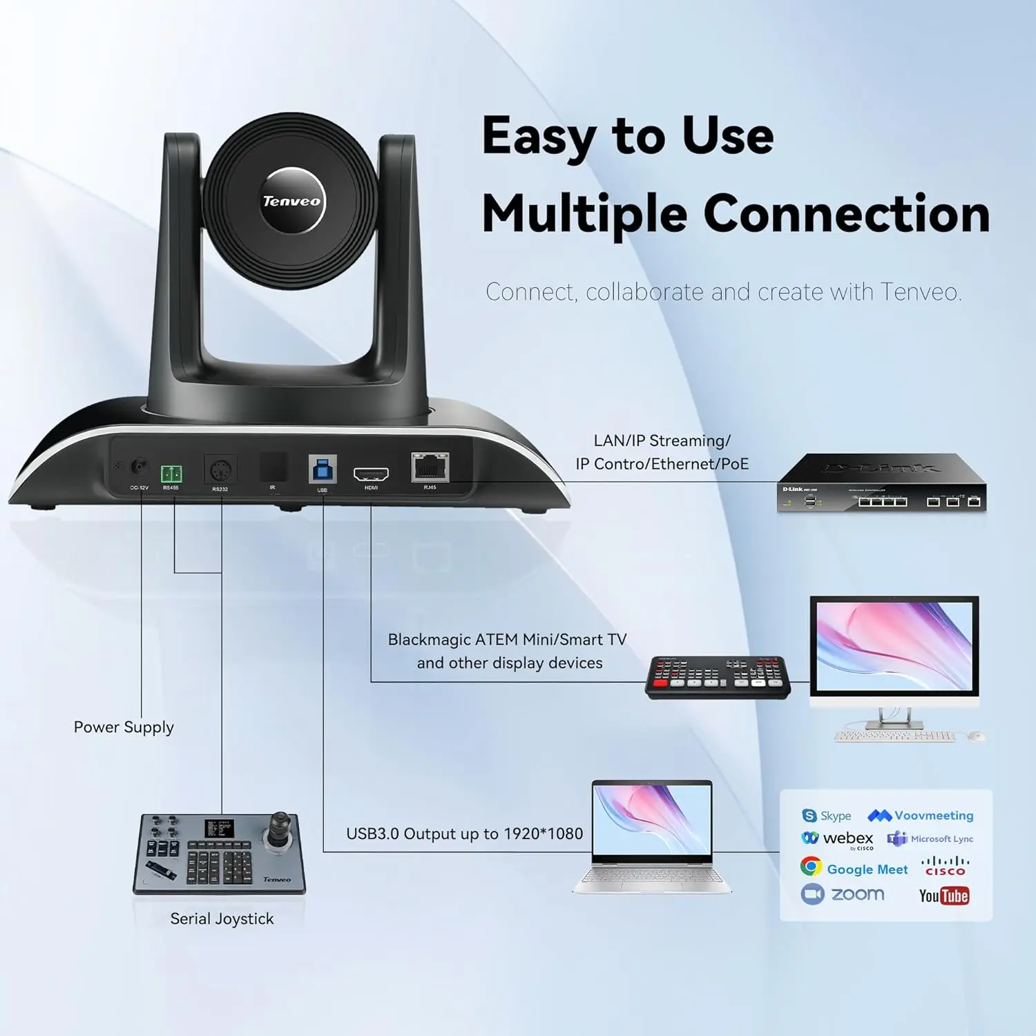 Tenveo PTZ Camera VHD20H 20X Optical Zoom 1080P@60FPS USB with HDMI IP Video Conference Camera Work with OBS Zoom Teams vMix