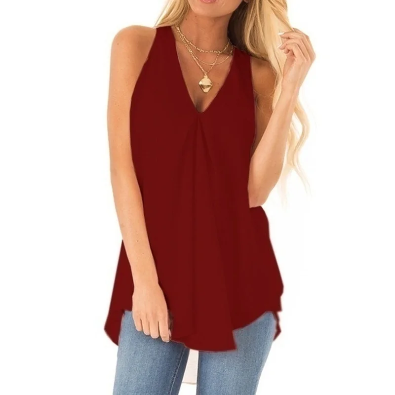 Mùa Hè 2022 Thời Trang Mới Đồng Màu Cổ Chữ V Gợi Cảm Không Tay Thẳng Cơ Bản Áo Thun camisole women's