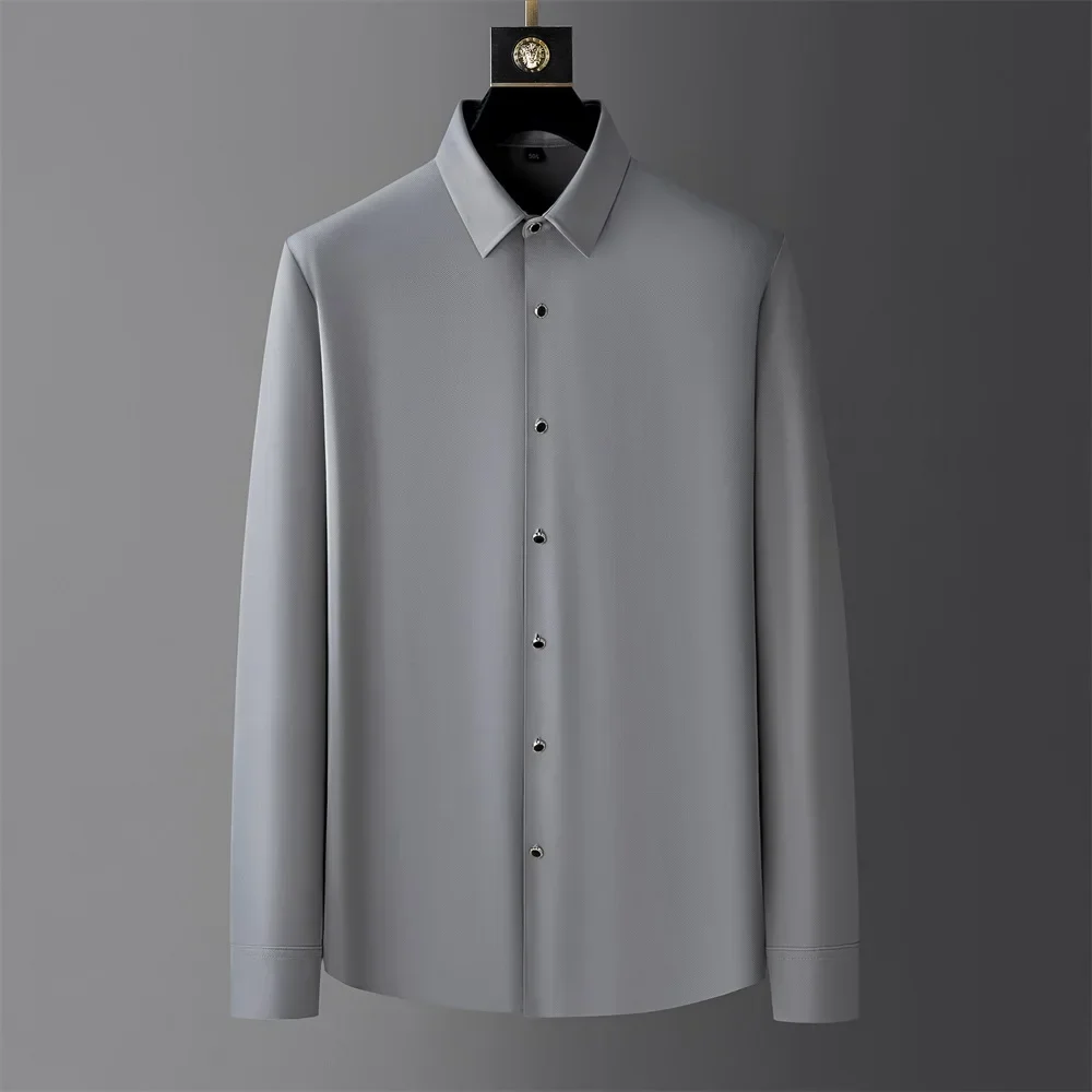 

2024 Spring Solid Color Shirts Men Long Sleeve Slim Fit Business Formal Dress Shirts Streetwear Social Party Tuxedo Blouse M-5XL