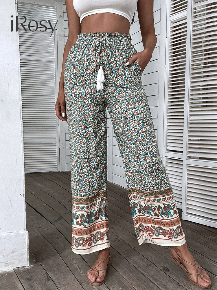 

Female Summer Floral Linen Pants Casual High Waist Wide Leg Ankle Length Pants Trousers for Women 2022 Vintage Streetwear Outfit