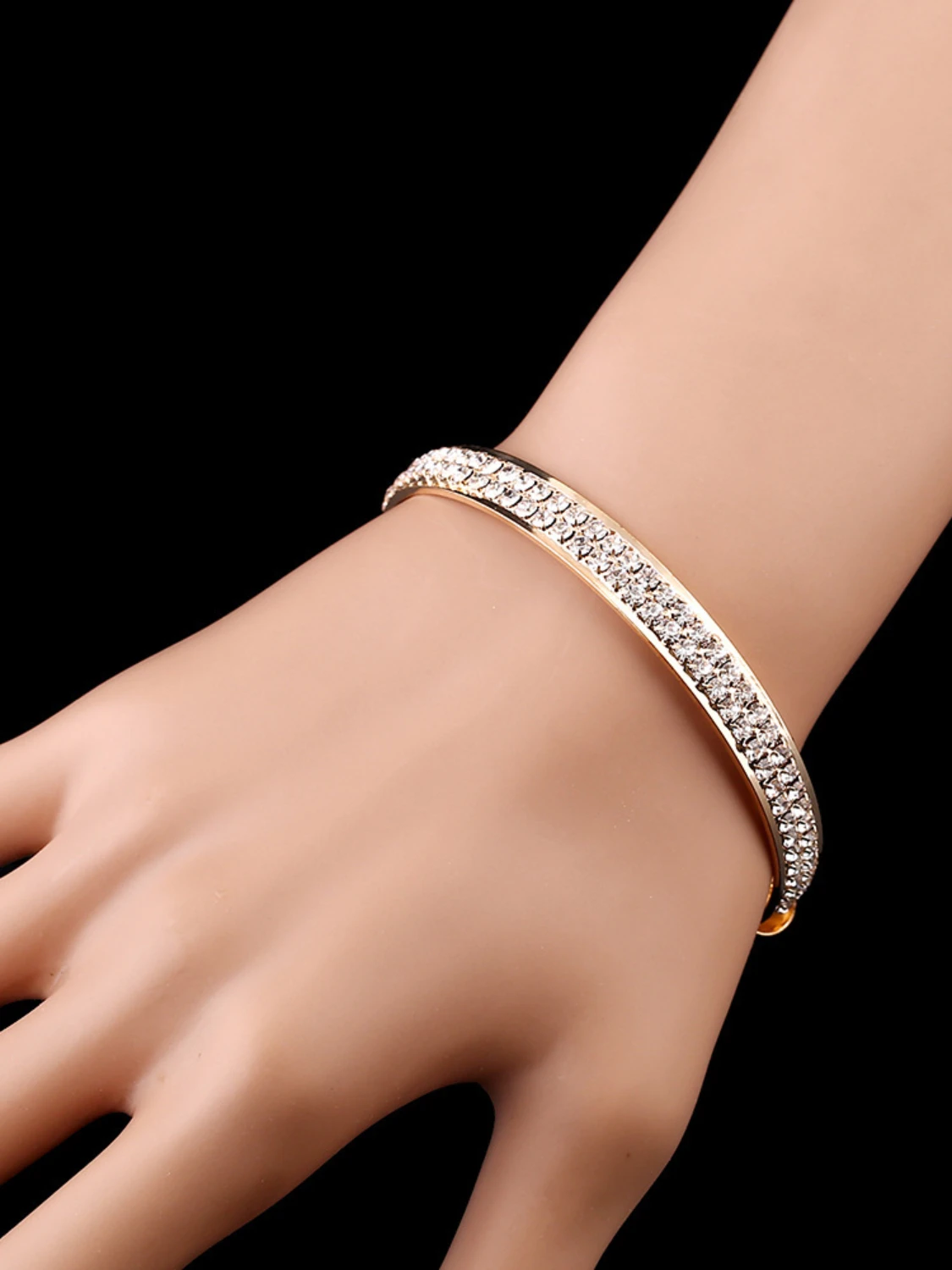 

new fashion high-quality rose gold and silver diamond-encrusted 2 rows of open bracelets female bracelet jewelry explosion wolf