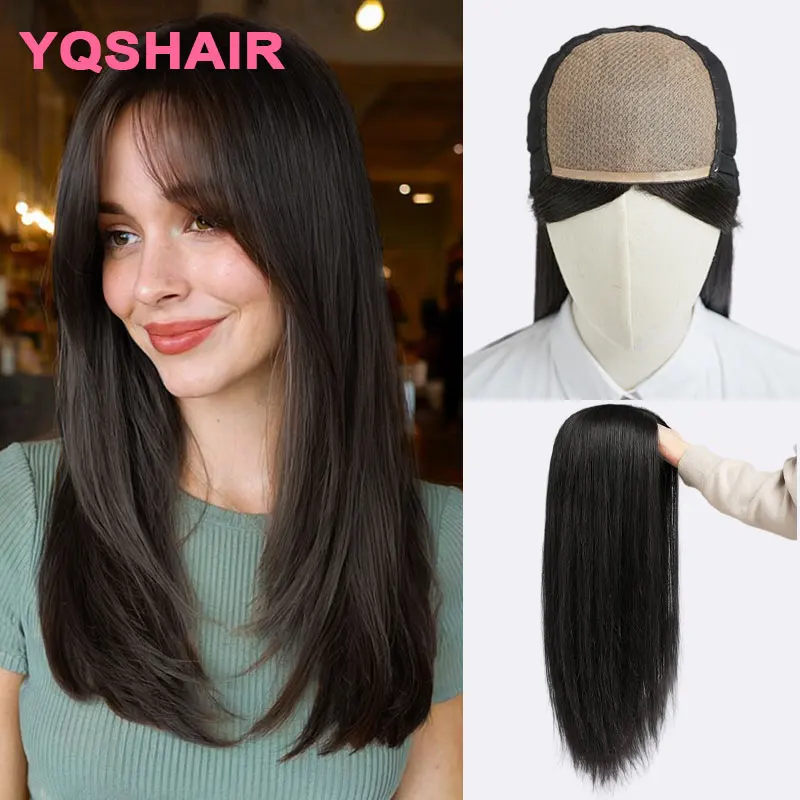 풀 핸드타이드 가발 (PU 프론트, 18인치, 유럽산 천연 버진 레이어 헤어, 탄성 메쉬 실크 베이스, 여성용)