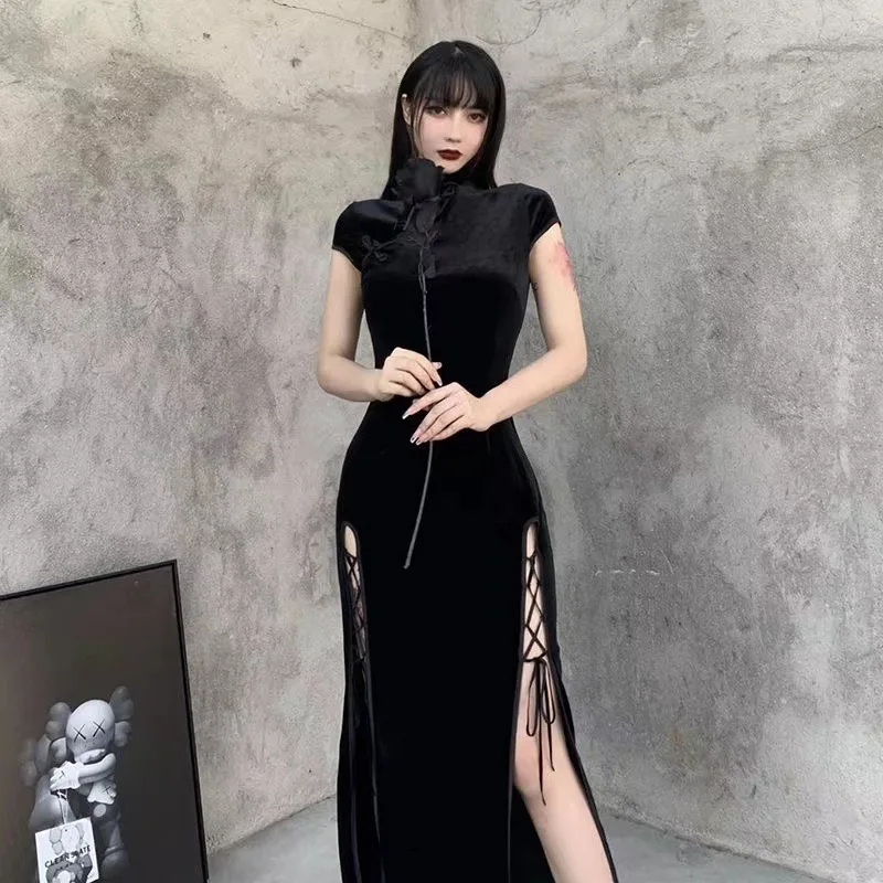 Chinese Dress Modern Cheongsam Chinese Qipao Dress Gothic Style Sexy Slit Vintage Oriental For Women Dance Performance