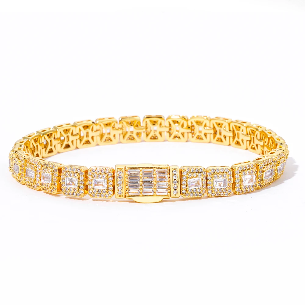 Macy's Cubic Zirconia Round & Baguette Mini Clusters Tennis Bracelet In 14k Gold Plated Sterling Silver - Foto 9