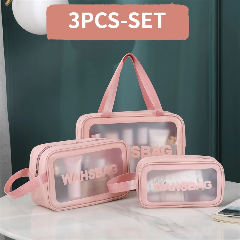 3PCSSETPuTransparentCosmeticWashBagLargeCapacityPVCWashBag