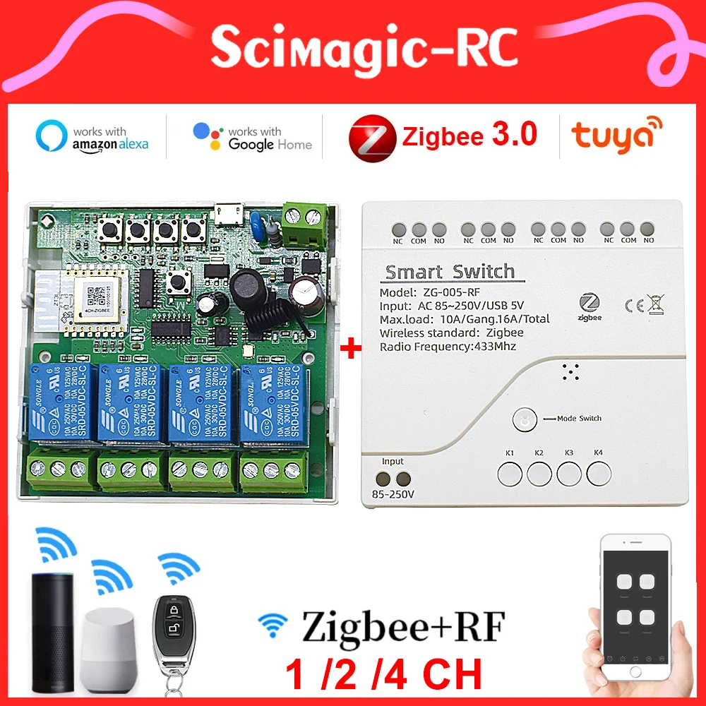 

Интеллектуальный модуль автоматизации Tuya ZigBee. Wi-Fi и реле переключателя света управления RF 433 МГц 7-32 В 85-250 В. Работа с Alexa Google Home