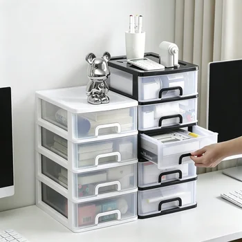 Organizer da Scrivania a 2-4 Livelli con Cassetti, Mobiletto in Plastica per Cancelleria e Forniture per la Casa e l'Ufficio