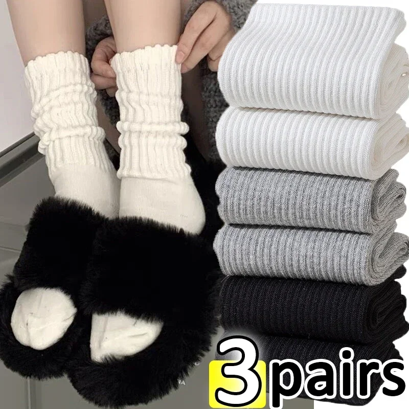 

Long Socks 3/1pairs Women Y2k Sweet Knitted Girls Black White Loose Crochet Middle Tube Lolita Sox Boot Cuffs Ruffles Stockings