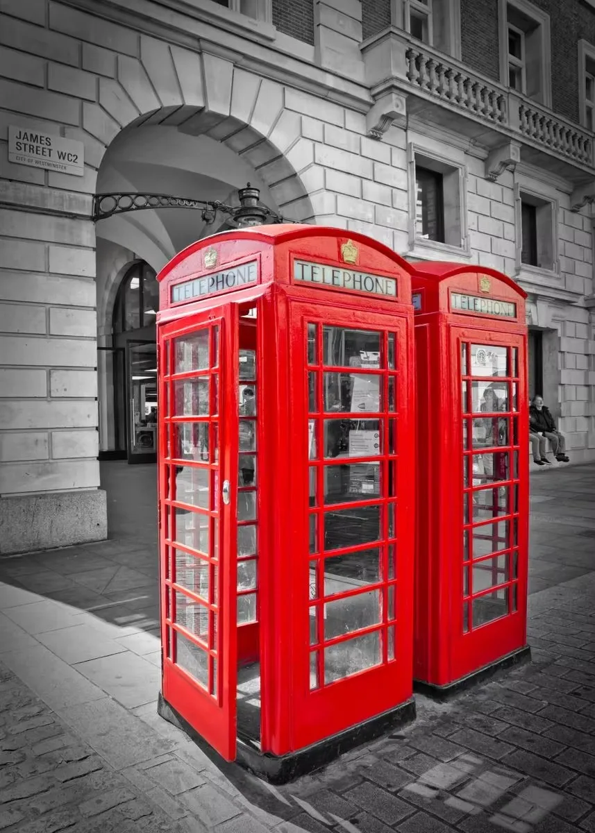 Yellow and Red Urban Telephone Box Canvas Print - Modern City Landscape Wall Art