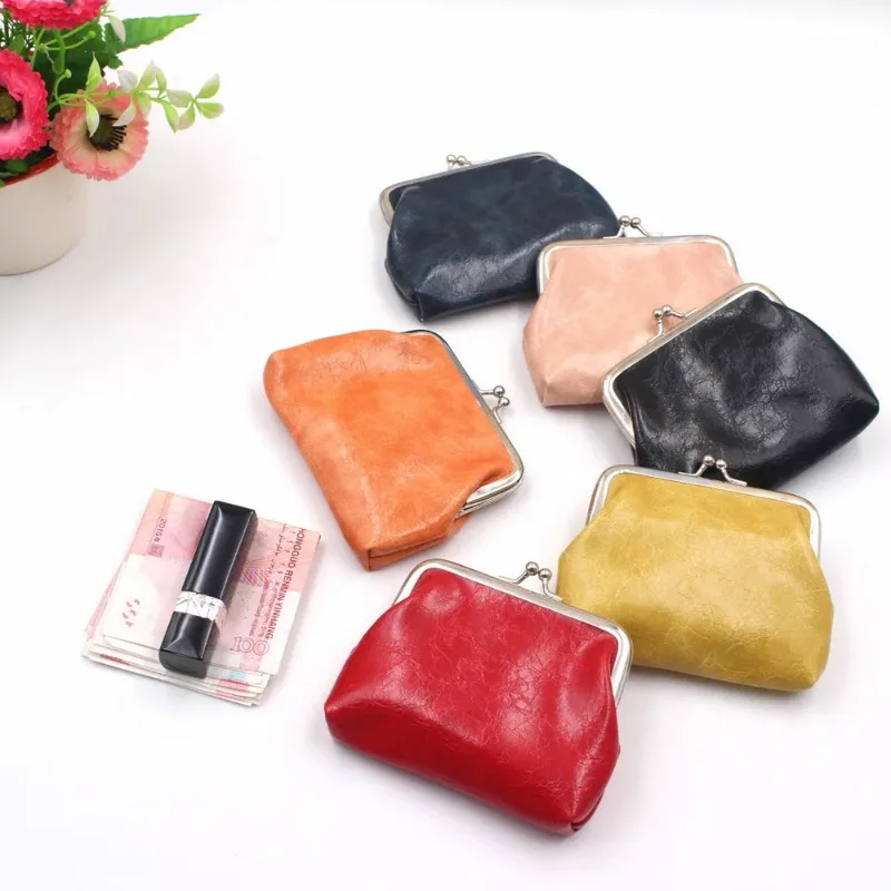 

PU Oil Wax Leather Buckle Zero Wallet Yiwu Women's Short Handheld Small Wallet Creative Coin Bag