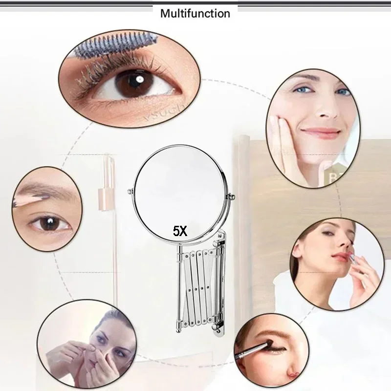 Description Picture 6 of itemBathroom Folding Vanity Mirror Wall-mounted Vanity Vanity Mirror Retractable Mirror Metal Double-sided Mirror 2X/3X Magnificatio