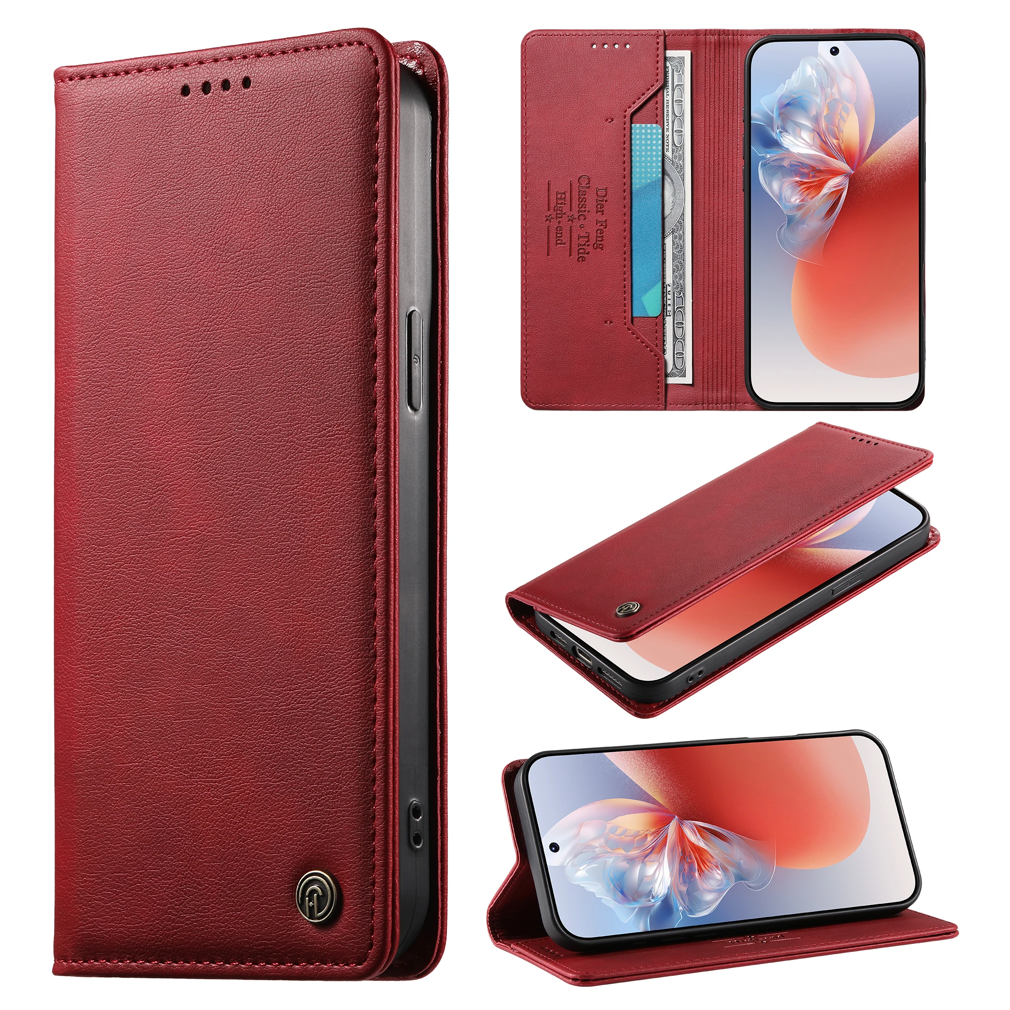 Magnetic Leather Flip Wallet Case with Card Slots