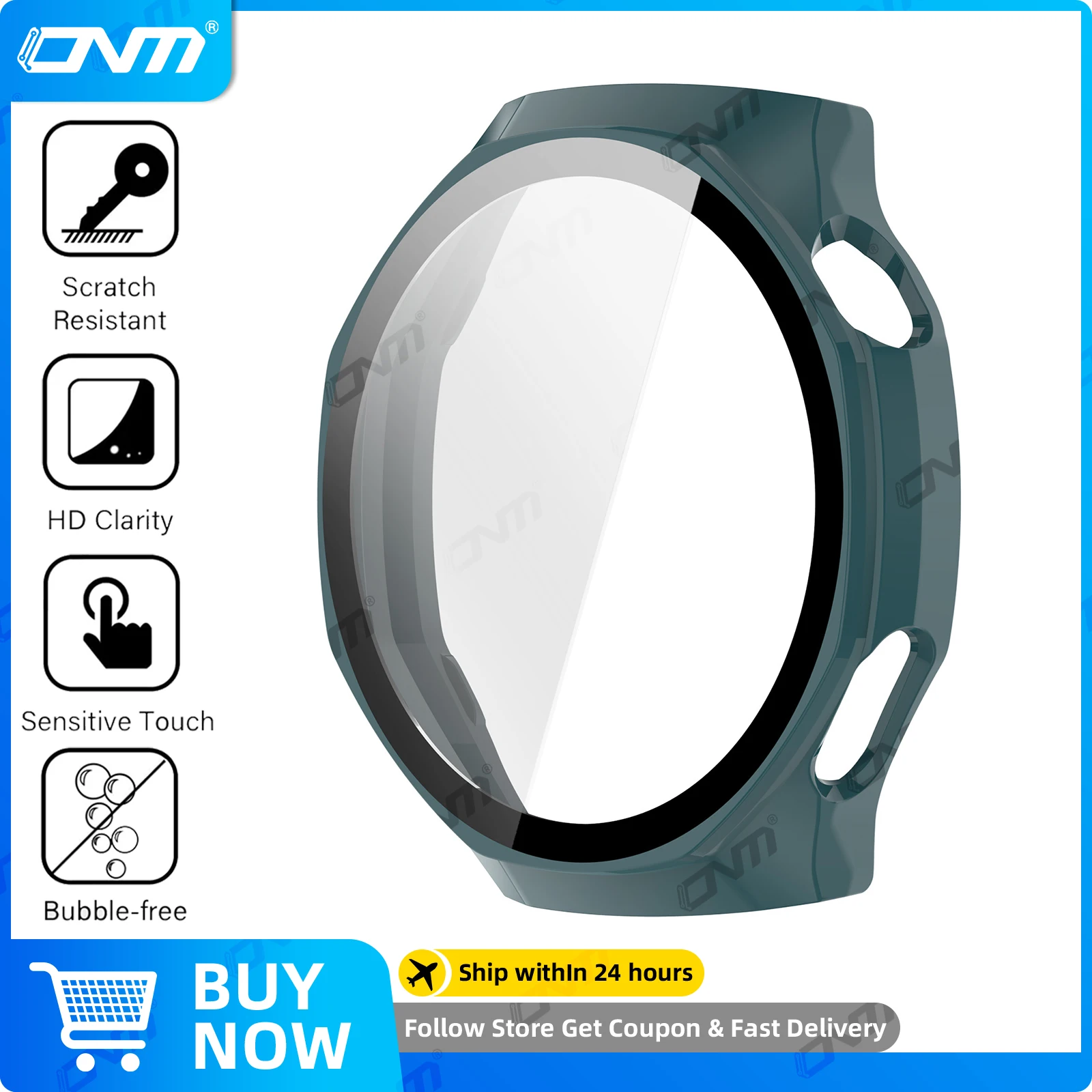 Premium Tempered Glass Screen Protector & Durable Protective Bumper for Smartwatch – Anti-Scratch, Hard PC Casing