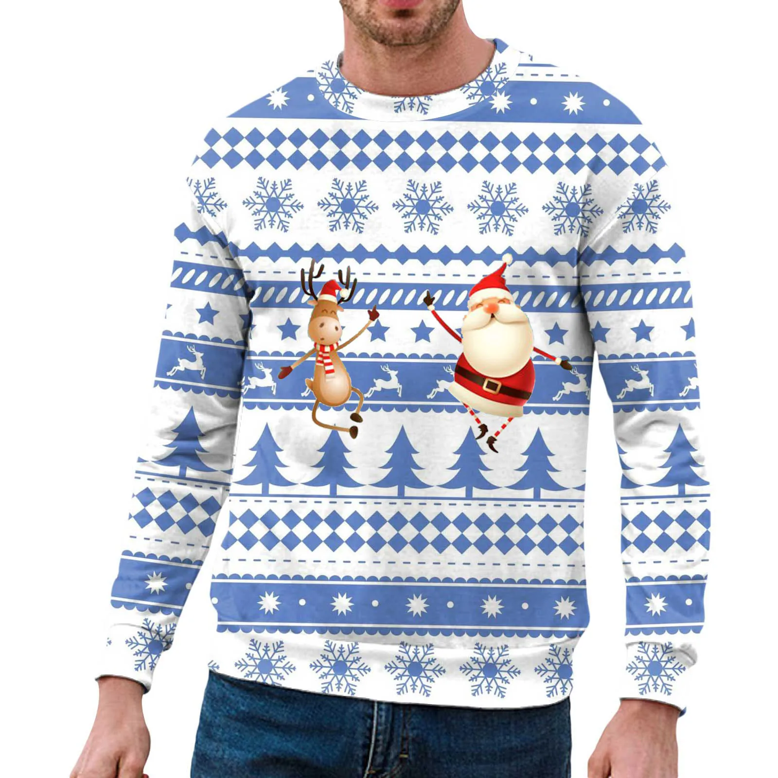 

Мужской осенне-зимний Повседневный трендовый пуловер с рождественским принтом толстовка с круглым вырезом уличная одежда верхняя одежда