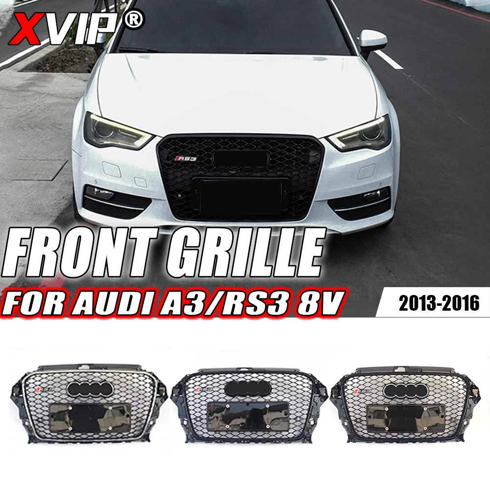 

XVIP RS3 стиль решетка хромированная отделка Гриль короткие выдвижные кольца для Audi A3 8V 2013-2016 черный и серебряный RS передний бампер решетка