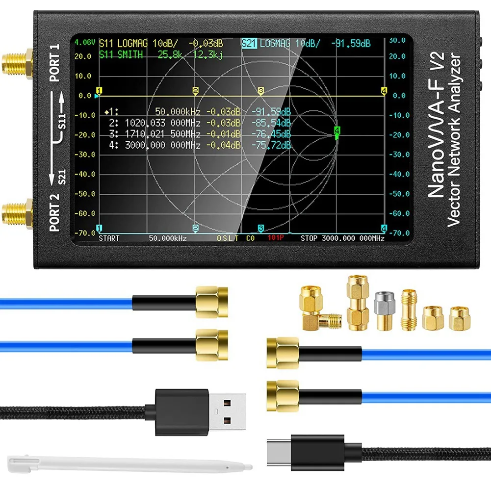 Nanovna-f V2 vektor sit' analyzátor 50khz-3ghz anténa analyzátor HF VHF UHF VNA 4.3 palec s 5000mah