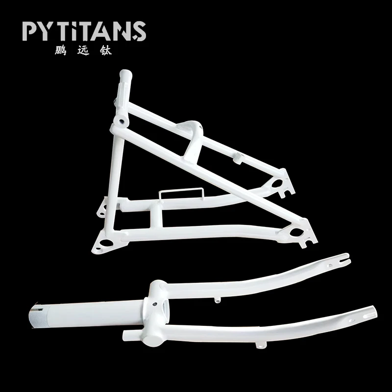 PYTITANS New Ultra light Titanium alloy bike frame front fork with Triangle Fork Disc Brake 16" for Brompton Bike Frame