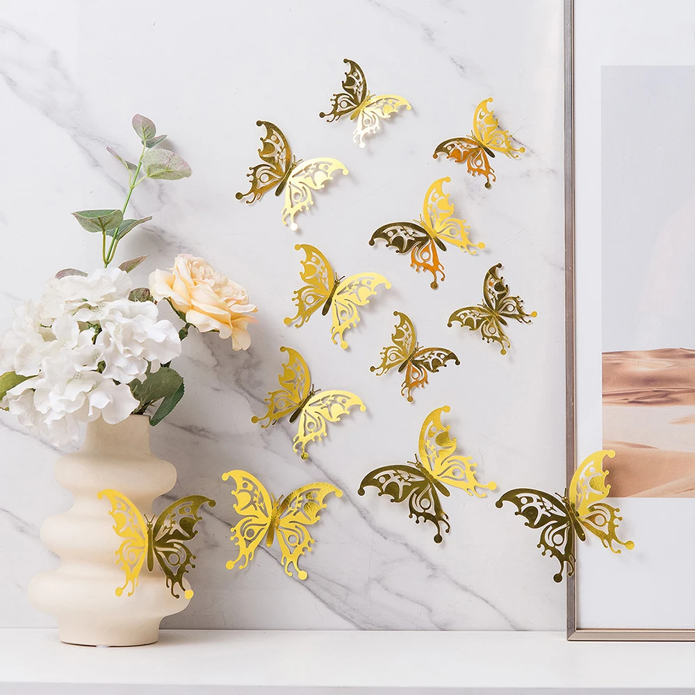 12Pcs/set 3D Hollow Butterfly Wall Sticker for Home Decoration DIY Wall ...