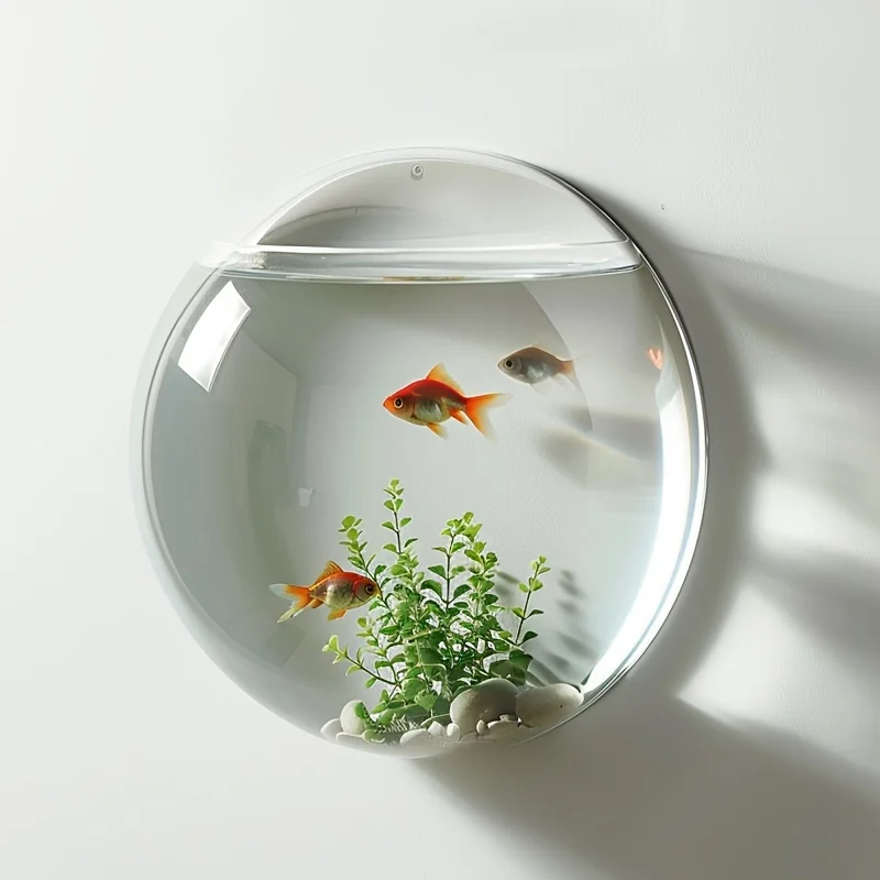Classic Round Geometric Pattern Plastic Wall Hanging Vase with Plant Stand Wall Decor for Green Plants and Flowers, Fish Bowl 2