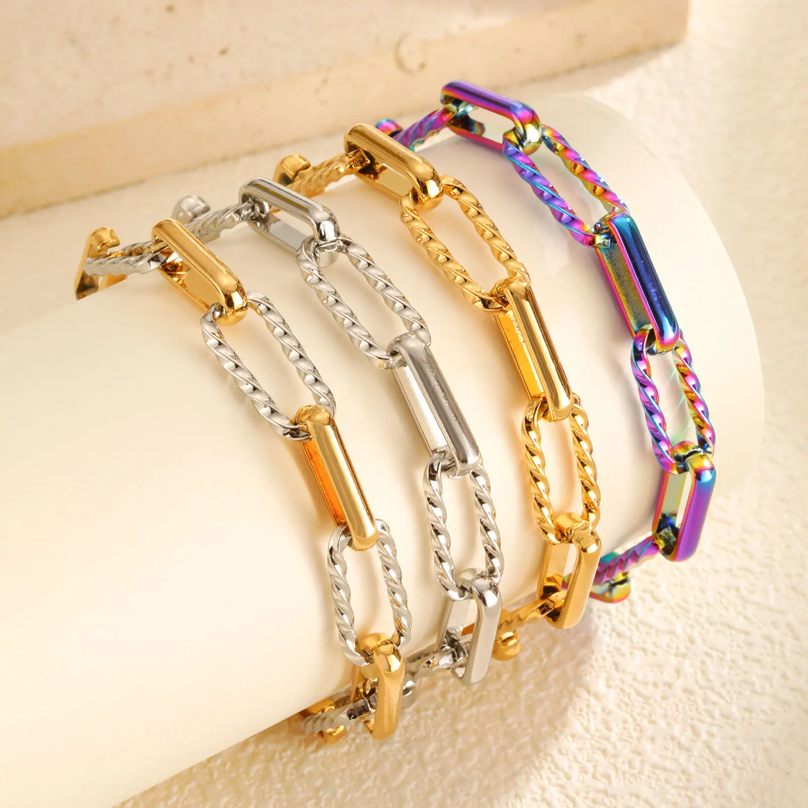 Stainless Steel Waterproof Colorful Chain Bracelet for Women