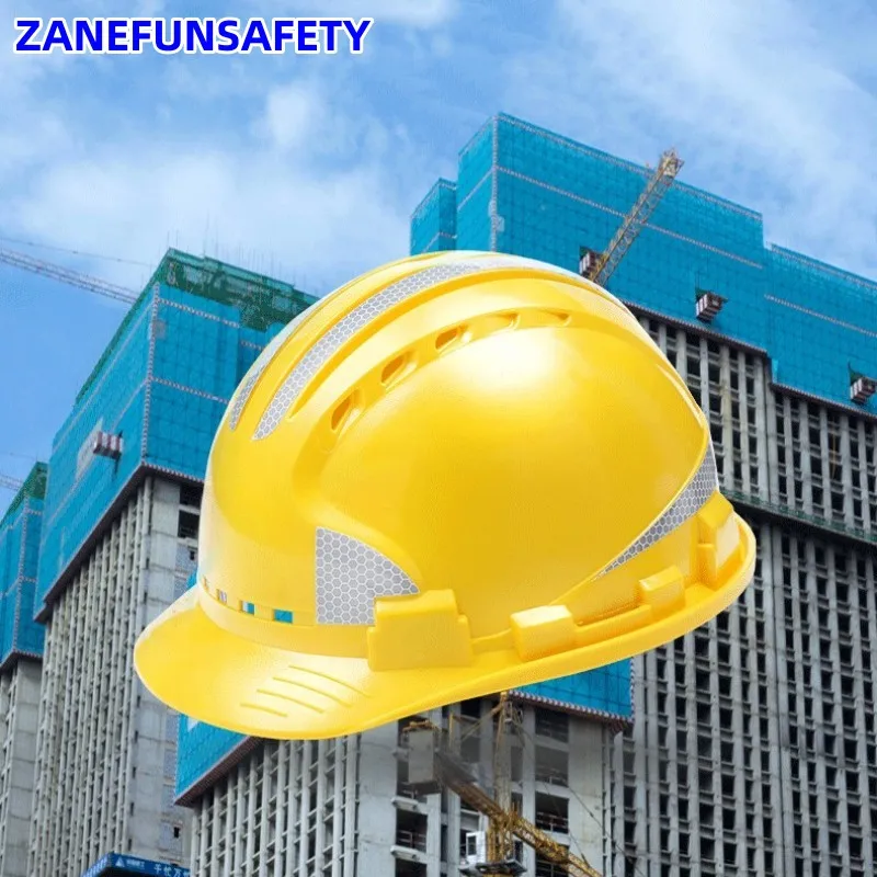 Construction Safety Helmet Reflective Stripes Vents Engineering Work Helmet Ventilated Lightweight Mining ABS Safety