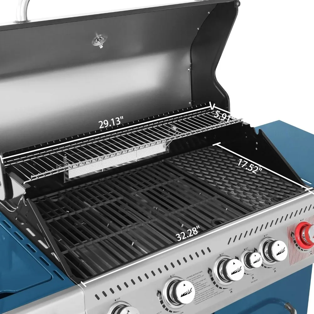 5-Burner BBQ Cabinet Style Propane Gas Grill with Rotisserie Kit Sear Burner Rear Burner and Side 74,000 BTU Patio Picnic