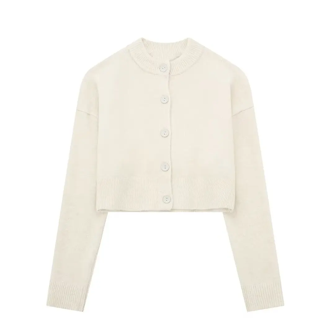 thumbnail image 1 of HH TRAF 2024 Abrigos elegantes de punto para mujer, cárdigan liso de cuello redondo y manga larga con una sola botonadura, abrigo de otoño para mujer, moderno en 4 colores, 1 of 5