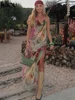 kliou Floral Print Women Dress Vacation Beach Style Suspendency Backless Halter Split Thin Vestidos Female Trend Attractive Wear 6