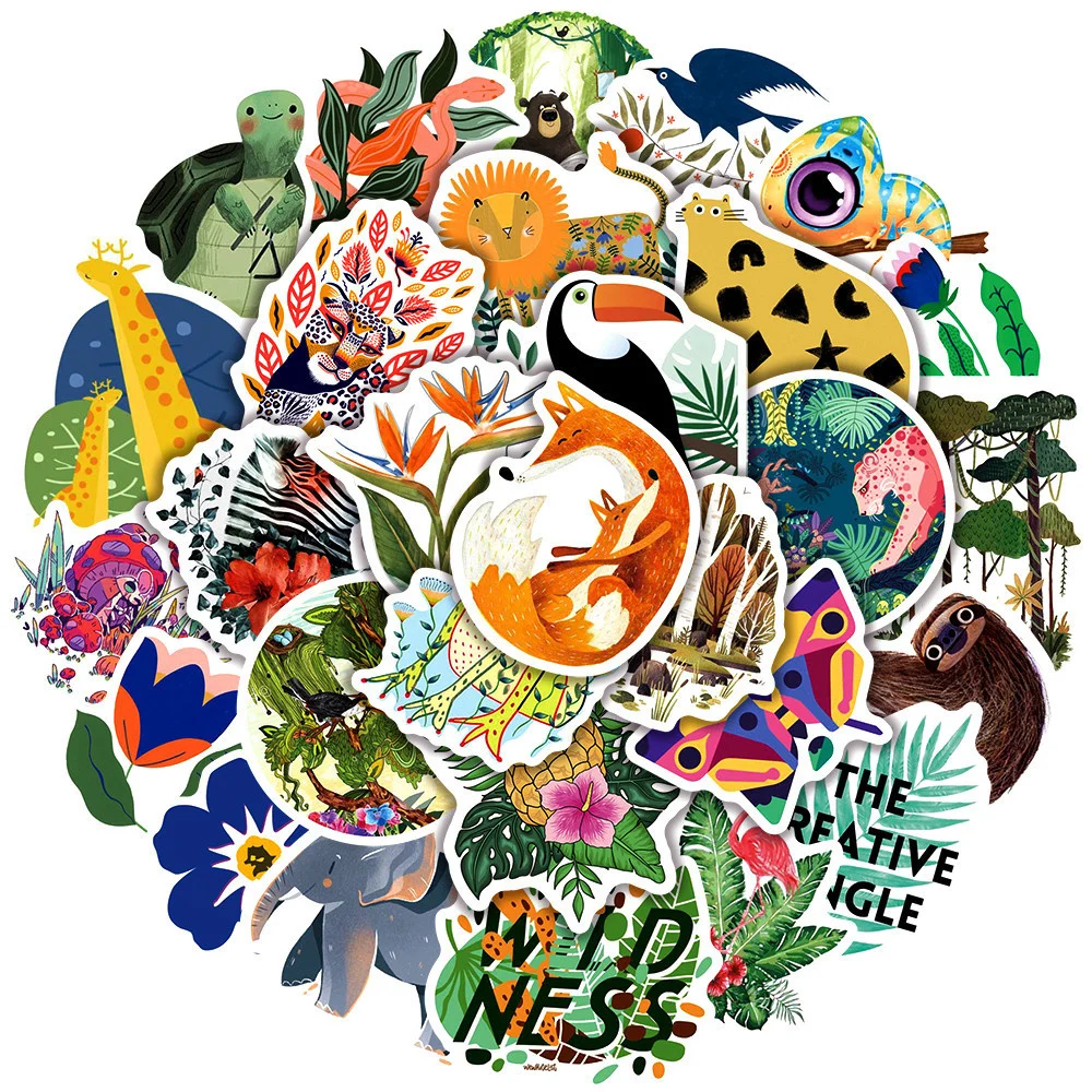 

10/30/50PCS Artistic Personalit Illustration Animal and Plant Graffiti Waterproof Stickers Creative Decorative WaterCupWholesale