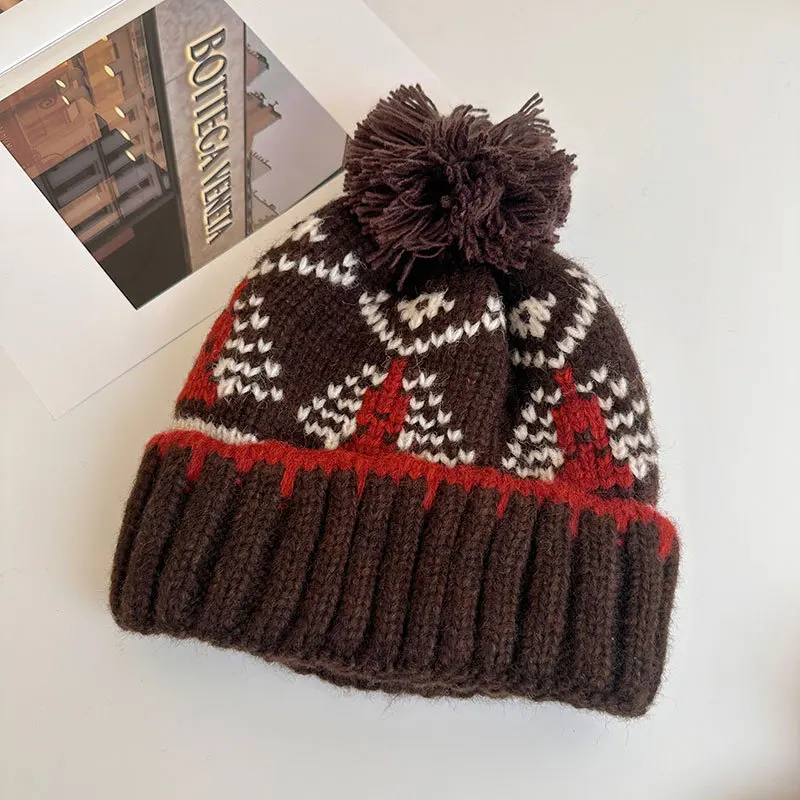 2023 neue Winter Beanie Für Frauen Vintage Verdickte Gestrickte Hut Mit Pompom Ohr Schutz Kappe Für Weihnachten Geschenk Weiche Beanie – Detail 7