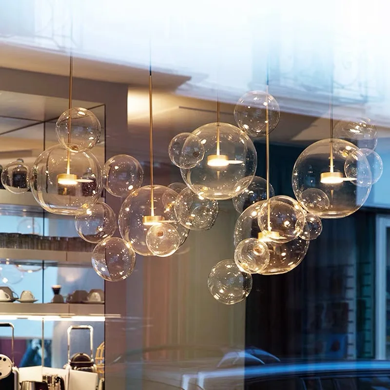 Modern Art Deco Glass Bubble Chandelier Living room Droplight for Children Dining room Bar Indoor Decor Light Fixture