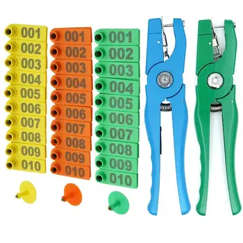 Livestock Ear Tag Marker Applicator 001-100 Ear Tags for Sheep Goat Pig Identification Kit with 2 Pcs Pins Ear Tag Pliers 1